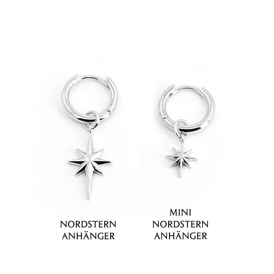 Creolen mit feinem Nordstern Anhänger aus 925 Silber, wunderschöne Stern Ohrringe, Gothic und alternativer Schmuck, elegante Ohrringe mit Stern-Design für Damen von Pour la Rebelle