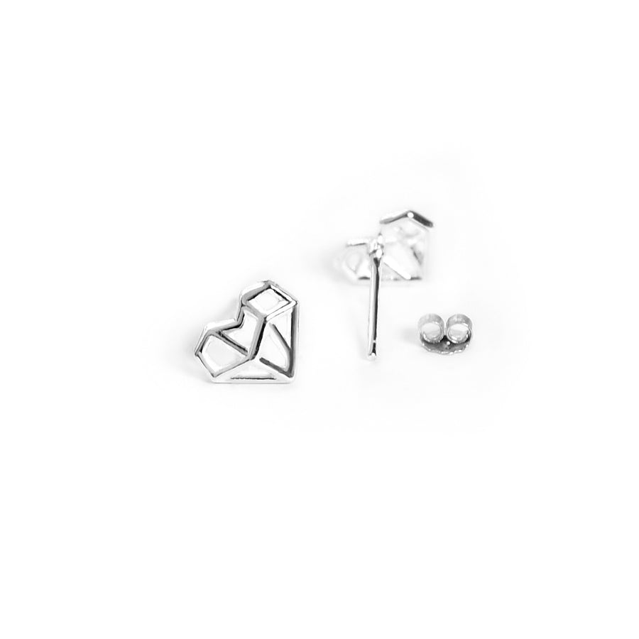 Geometrische Herz Ohrringe Silber 925, Herz Ohrstecker Sterlingsilber, einzigartige Herz Ohrringe von Pour la Rebelle