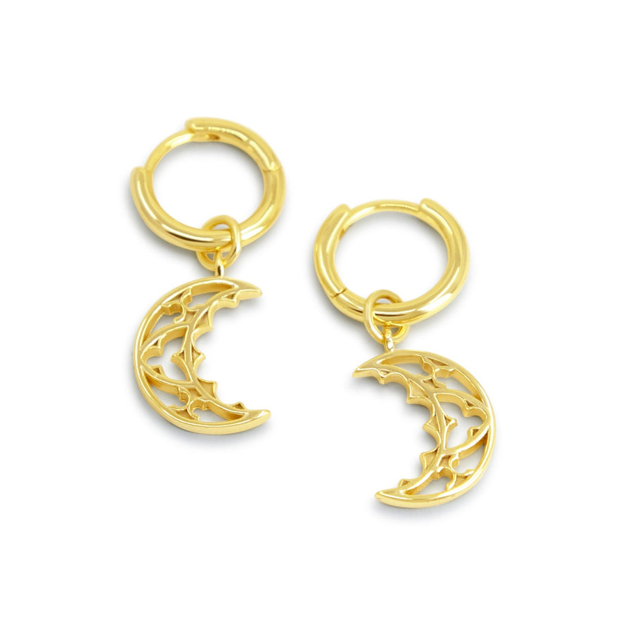 Gothic Kathedralen Mond Ohrringe aus vergoldetem 925 Silber, alternativer und mystischer Schmuck, detailreiche goldene Ohrringe mit Kathedralen-Mond-Design für Damen von Pour la Rebelle.