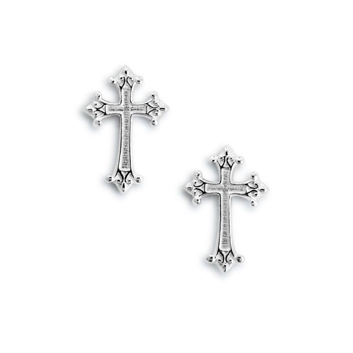 Gothic Kreuz Ohrstecker aus 925 Silber, alternativer und mystischer Schmuck, kleine silberne Kreuz-Ohrringe im düsteren Gothic-Design für Damen von Pour la Rebelle.
