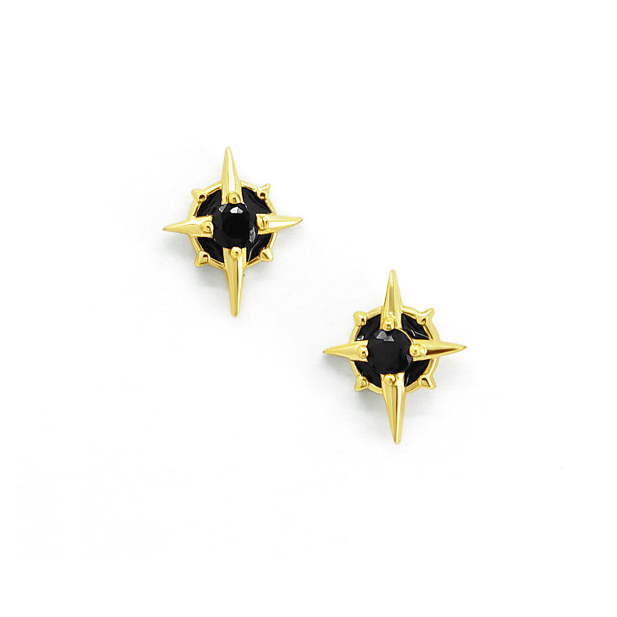 Gothic Stern Ohrstecker aus vergoldetem 925 Silber mit schwarzem Zirkonia, eleganter und alternativer Goldschmuck, minimalistischer Stern Ohrring, stylische Accessoires von Pour la Rebelle