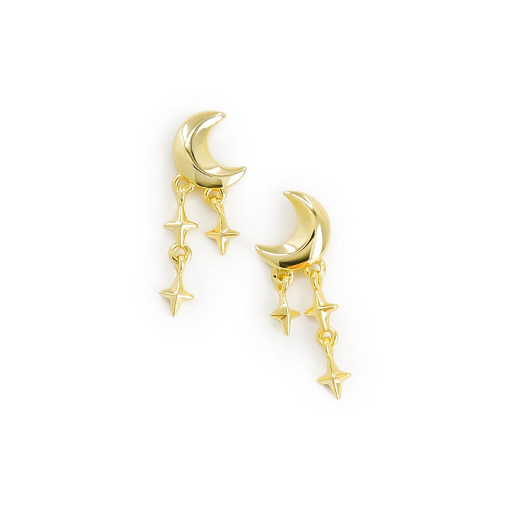 Hängende Mond Stern Ohrstecker aus vergoldetem 925 Silber, alternativer und Gothic Schmuck, mystische goldene Ohrringe mit Mond- und Stern-Design für Damen von Pour la Rebelle.