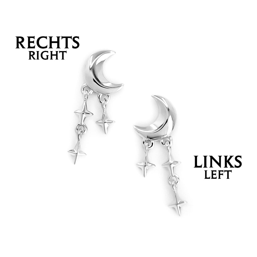 Hängende Mond Stern Ohrstecker aus 925 Silber, alternativer und Gothic Schmuck, mystische silberne Ohrringe mit Mond- und Stern-Design für Damen von Pour la Rebelle.