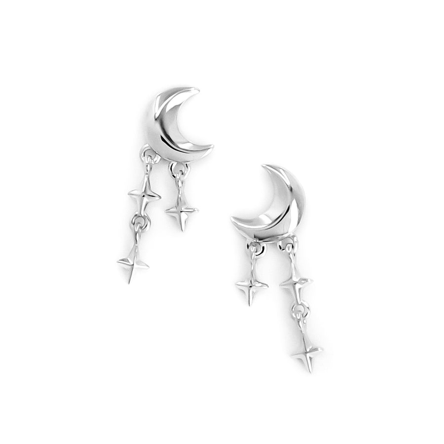 Hängende Mond Stern Ohrstecker aus 925 Silber, alternativer und Gothic Schmuck, mystische silberne Ohrringe mit Mond- und Stern-Design für Damen von Pour la Rebelle.