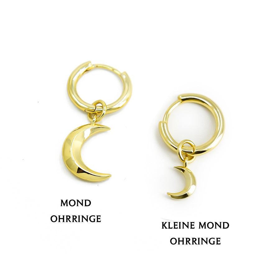 Kleine Mond Ohrringe aus vergoldetem 925 Silber, alternativer und Gothic Schmuck, zarte goldene Creolen mit Mond-Design für Damen von Pour la Rebelle.