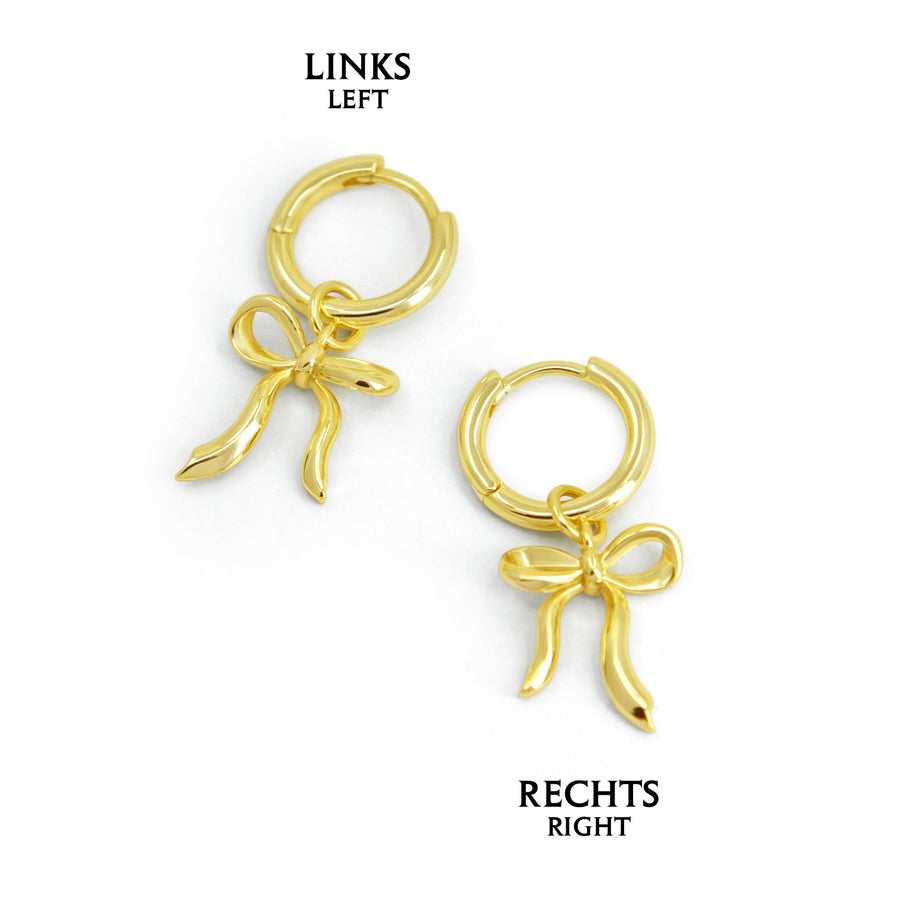 Schleifen Ohrringe aus 14K vergoldetem 925 Silber, alternativer und Gothic-inspirierter Schmuck, zarte goldene Creolen mit Schleifen-Design für Damen von Pour la Rebelle.
