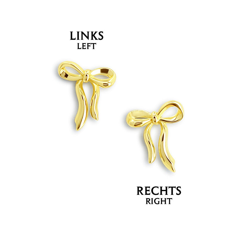 Schleifen Ohrstecker aus 14K vergoldetem 925 Silber, alternativer und leicht Gothic-inspirierter Schmuck, zarte goldene Ohrringe mit Schleifen-Design für Damen von Pour la Rebelle.