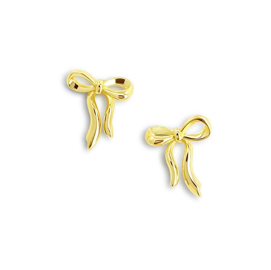 Schleifen Ohrstecker aus 14K vergoldetem 925 Silber, alternativer und leicht Gothic-inspirierter Schmuck, zarte goldene Ohrringe mit Schleifen-Design für Damen von Pour la Rebelle.